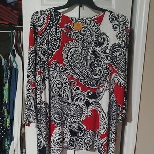 Paisley Print Women's Top - Red, Black, White
